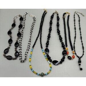 Black Necklace Lot Assorted Styles Modern Fashion Jewelry Bundle 6 Pieces